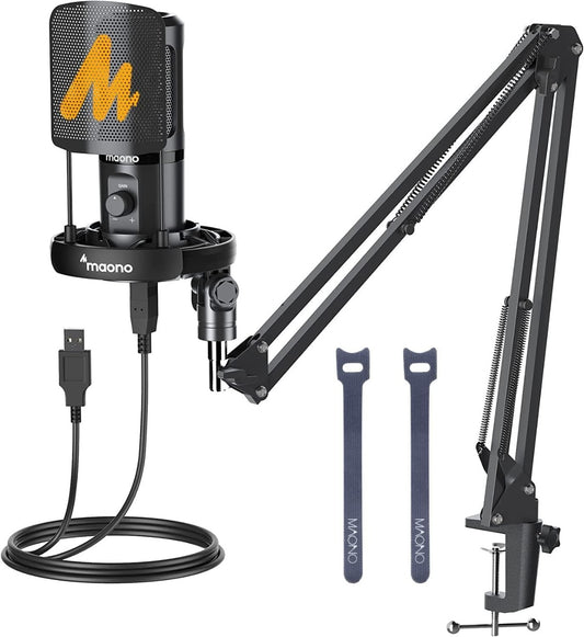 USB Podcast Microphone - All in one Kit with Gain Knob, Pop Filter, Arm Stand - MAONO