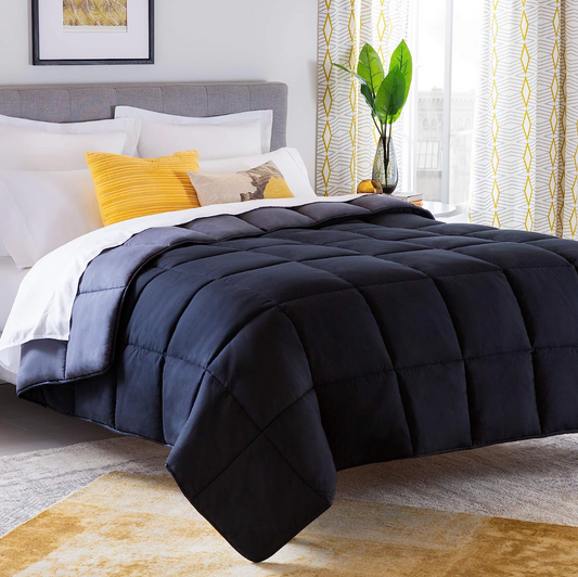 All Season Hypoallergenic Microfiber Comforter - Linenspa - Black/Graphite, Twin XL